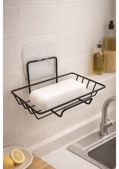 Karteya Yapışkanlı Dekoratif Sabunluk Banyo Düzenleyici Banyo Askı Aksesuar Sabunluk Siyah