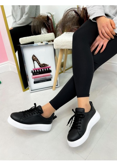 Erva'nın Butiği Siyah Cilt Vermont Kadın Bağcıklı Sneakers-4169