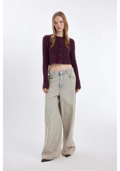 Defacto Coool Slim Fit Dar Kesim Bisiklet Yaka Triko Hırka Z9318az24wnbr304 Bordo