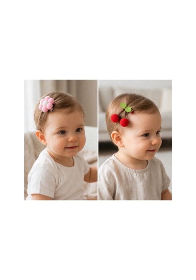 Kız Bebek Kiraz & Papatya Figürlü Klips Toka 4'lü Set Çok Renkli Çok Renkli