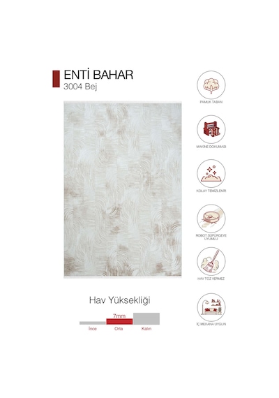 Enti Bahar 3004 Bej Halı - Dalgalı Modern Çizgili Koridor Halısı
