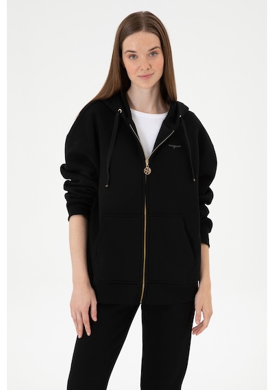 U.S. Polo Assn. Kadın Siyah Şardonlu Kapüşonlu Sweatshırt 50314130-VR046