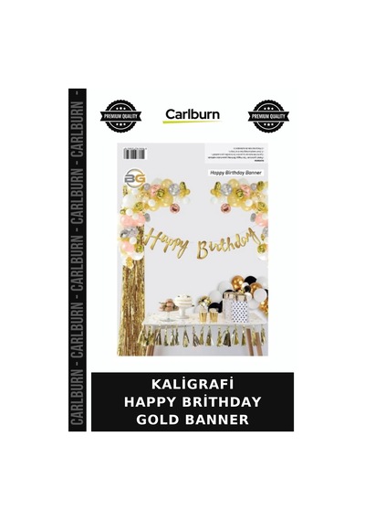 Özel Seri Kaligrafi Happy Brithday Gold Banner Günü Dekoratif Altın Renk +3