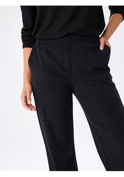 Faik Sönmez Beli Lastikli Kendinden Dokulu Wıde Leg Fıt Örme Pantolon W27pnt025 Uw27pnt02510 Siyah