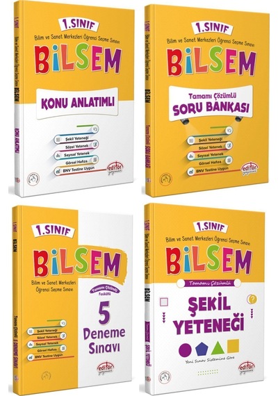 Editör 2025 Basım 1. Sınıf Bilsem Hazırlık Kitapları Seti 4 Lü Set