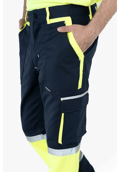 Körüklü Çift Komando Cepli Neon Pantolon Lacivert - Sarı