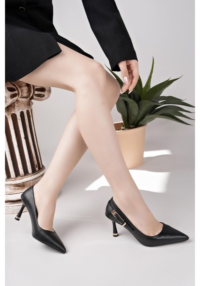 Ay Mood Aymood Siyah Cilt Yandan Gold Tokalı Günlük Şık Stiletto A Siyah Cilt