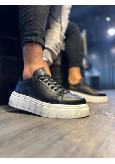 Ay Mood Jy144 Volt Bağcıklı Cilt Erkek Günlük Sneaker Yüksek Taban Ayakkabı Cbt Siyah
