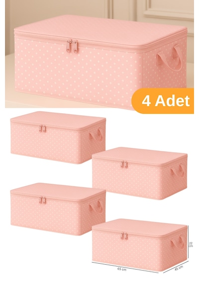 Serstil 4 Adet -pembe Puantiyeli Büyük Boy Baza Altı Ve Çekyat Tipi Hurç 65 X 45 X 22 Cm Pembe Puantiye