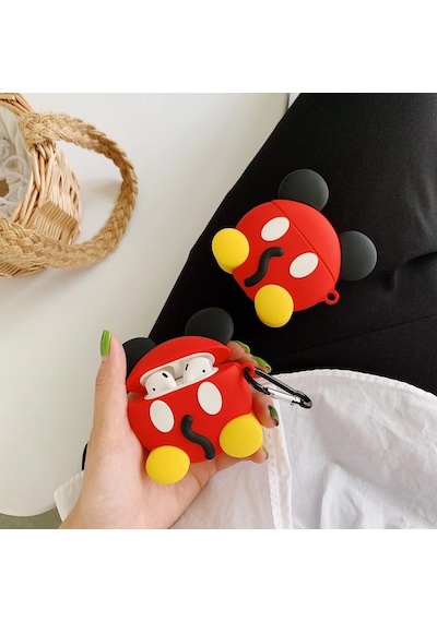 Bipower Apple Uyumlu AirPods 1-2 Kılıf Minnie Kırmızı