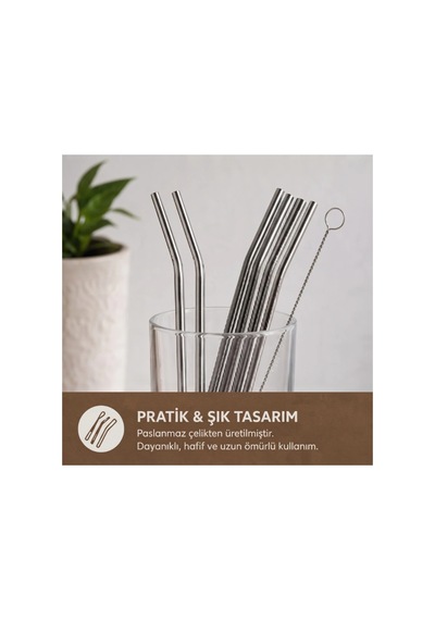 6'lı Kaşıklı Pipet Seti - Metal - Pipet Temizleme Fırçası