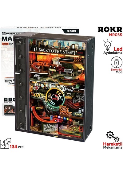 Rokr Mr03s Hip-hop Street Marble Run Dıy Mechanical 3d Puzzle Maket Model Seti 3d Model Kit Detaylı Dekoratif Hobi Seti Hareketli Ve Işıklı