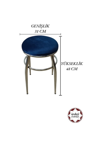 Evko Mobilya Tabure, Bar Taburesi, 2'li Tabure, Metal Ayaklı Tabure - Mavi