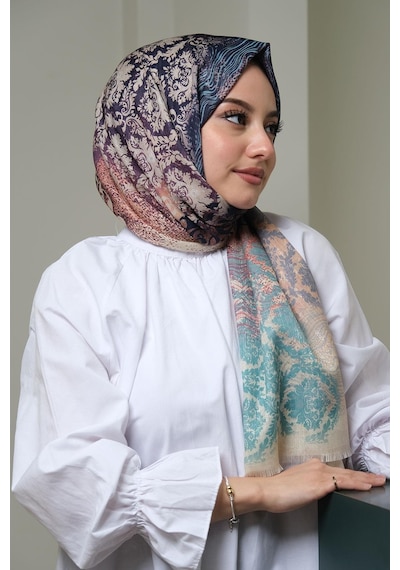 Afvente Dalgalı Desen Yeşil Pamuk Şal