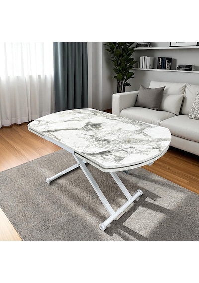 Oval Yan Baştan Açılır Akıllı Masa Üst Tabla Mdf Yüksekliği Ayarlanabilir Pratik Beyaz Mermer Oval Yan Baştan Açılır Akıllı Masa Üst Tabla Mdf Yüksekliği Ayarlanabilir Pratik Beyaz Mermer