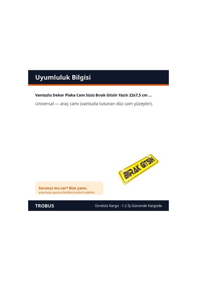 Trobus Vantuzlu Dekor Plaka Cam Süsü Bırak Gitsin Yazılı 22x7,5 Cm Sarı