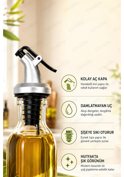 Omilife 2'li Damlatmaz Şişe Ucu Servis Aparatı Yağlık Sıvı Akıtma Düzenleyici