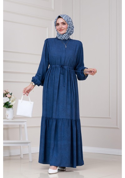 Sevitli Beli Tünelli Nur Elbise-mavi-5297