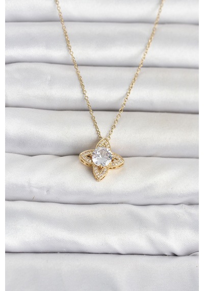 316l Çelik Zincir Gold Renk Yonca Model Kadın Kolye - Lisinya Çok Renkli