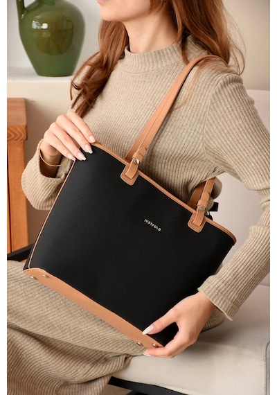 Just Polo Lüks Tasarım El Ve Omuz Çantası Boy: 25 En : 30 Cm Siyah - Taba