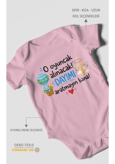 Morivokids Dayıya Özel Kısa Kollu Bebek Body %100 Pamuk Zbn262-kk Koyu Pembe
