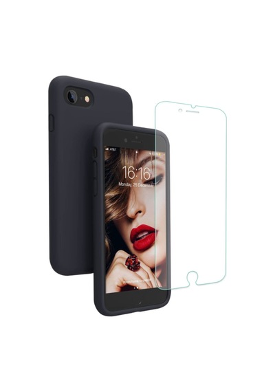 iPhone Uyumlu 7 Plus 8 Plus Içi Kadife Soft Lansman Silikon Telefon Kılıfı - Ekran Koruyucu Siyah