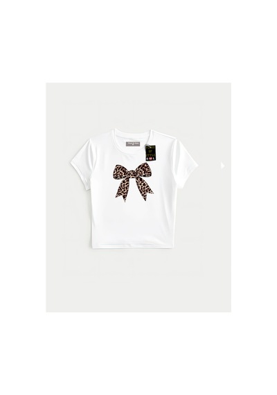 Flood Of Style Beyaz Babby Tee Leopar Kurdale Özel Tasarım