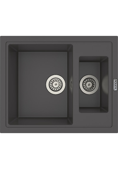 Polex Cristalüx Granit Evye P-04 Antrasit 1.5 Gözlü Tezgah Altı Ve Tezgah Üstü Kare Mutfak Evyesi 59.5x49 CM