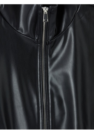 Lcwaıkıkı Classic Siyah Oversize Kadın Bomber Deri Görünümlü Ceket