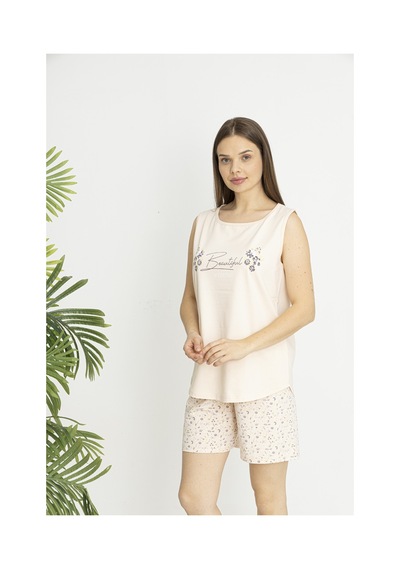 Estiva Kadın Çiçek Alt Desenli Somon Kolsuz Şortlu Penye Lycra Pijama Takımı Çok renkli Estiva Kadın Çiçek Alt Desenli Somon Kolsuz Şortlu Penye Lycra Pijama Takımı Çok renkli