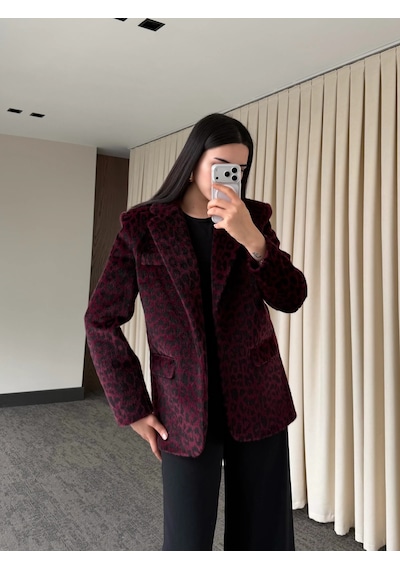 Laluvia Bordo Leopar Kemerli Ceket - 9614 Bordo