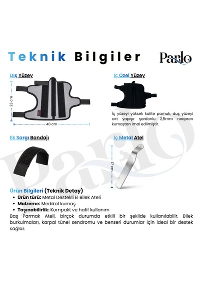 Başparmak Destekli El Bilek Ateli Metal Destekli Ayarlanabilir Ortopedik Bileklik