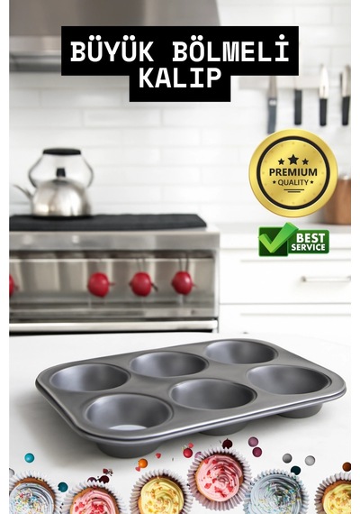 Mini Çocuklar İçin Cupcake Fırın Kalıbı 6 Büyük Bölmeli Muffin Kek Kalıbı Diğer