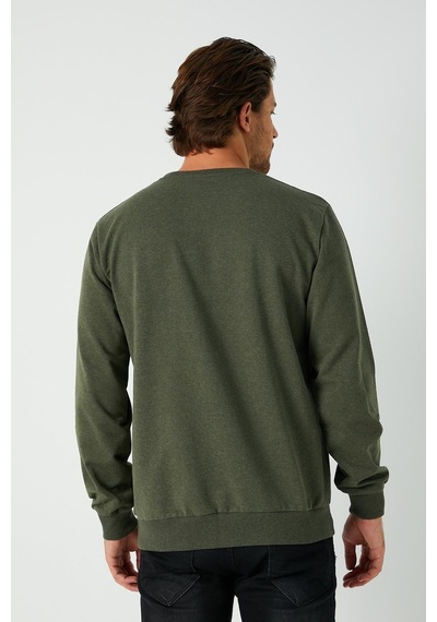 Mmetalic Erkek Haki Basic Bisiklet Yaka Regular Fit Normal Kesim 2 İplik Sweatshirt Haki