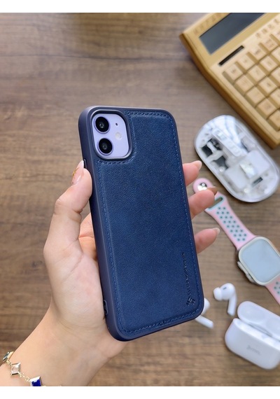Apple iPhone 11 Uyumlu Premium Deri Dokulu Darbelere Karşı Dayanıklı Nazal Silikon Kılıf Lacivert