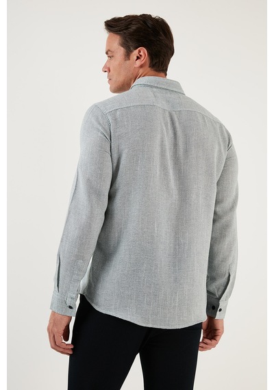 Buratti % 100 Pamuklu Slim Fit Uzun Kollu Erkek Gömlek Cf21S111498 Haki