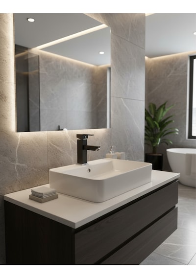 Elite Edition Lüx Kare Sabit Banyo Lavabo Bataryası Pirinç Ağır Malzeme Siyah
