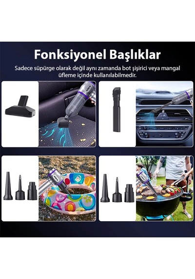 Ezere 16000pa Güçlü Portatif Taşınabilir Vakumlu Kablosuz Üflemeli Mini Araç Süpürgesi- 5775