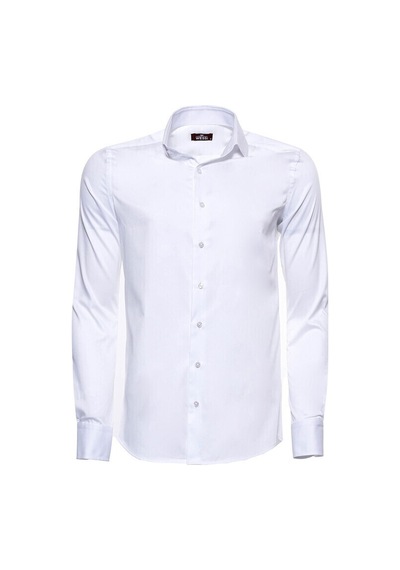 Pamuk Saten Slim Fit Beyaz Erkek Gömlek 001
