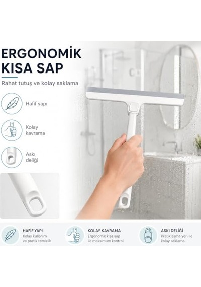 Viscomop 360 Döner Başlıklı Cam Çek - Silikon Uçlu Duşakabin Çekçek - Banyo Ayna Pencere Fayans Ve Araç Cam Diğer