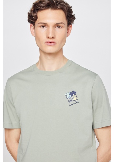%100 Pamuk Regular Fit Normal Kesim Bisiklet Yaka Logo Detaylı Tişört Turquoise-l2610014306