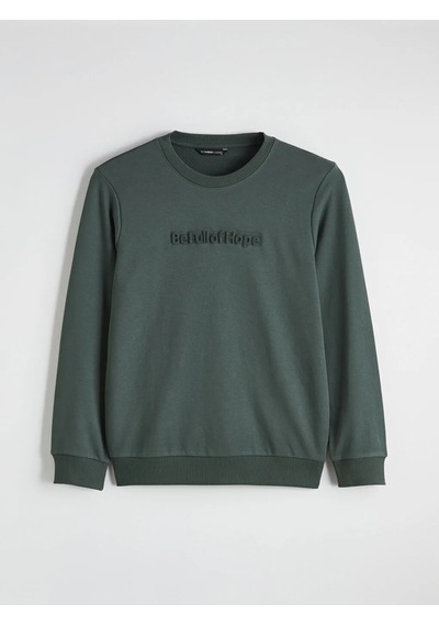 Lc Waikiki Yeşil Bisiklet Yaka Baskılı Erkek Sweatshirt