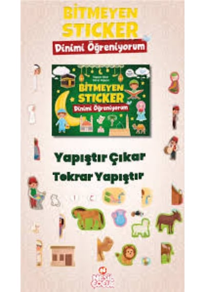 Dinimi Öğreniyorum Bitmeyen Sticker Defteri 50 Çıkartmalı 8 Sayfa Yeşil