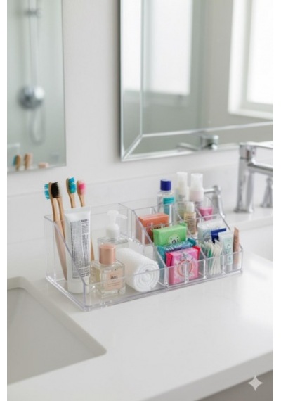 Şeffaf Akrilik Banyo Kozmetik Düzenleyici Organizer 13x22x8 Cm Diğer