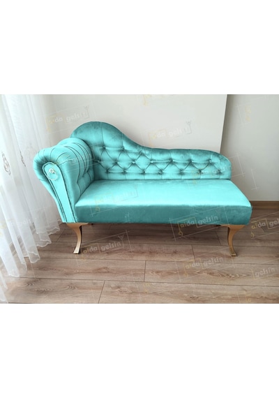 Dekoratif Bihter Koltuk Josefin Puf 110 Cm Gold Ayak Turkuaz