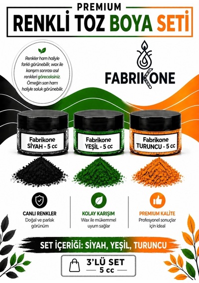3'lü Set Premium Parafin Soya Wax Toz Mum Boyası Hobi Seti - 5 Cc Siyah, Yeşil, Turuncu Bkfab3syt5g Karışık