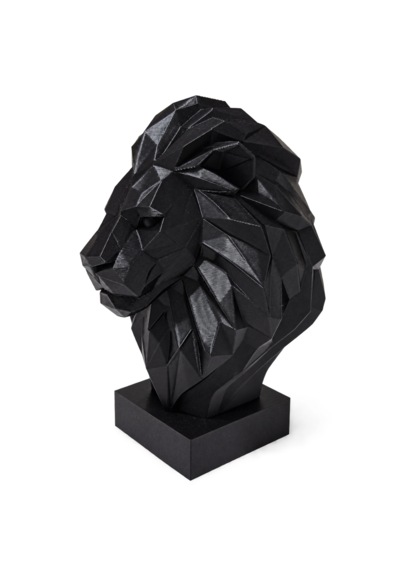 Dekoratif Low Poly Aslan Büstü 15 Cm Siyah 3d Baskı Modern Masaüstü Biblo Heykel .