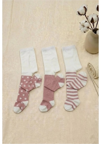 Cocole Socks Kız Bebek Külotlu Çorabı 3'lü Set Pamuklu Mercan 0-24 Ay Çok Renkli