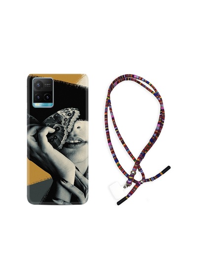 Vivo Y21 Kılıf Rasta Boyun Askılı Butterfly Girl 1837