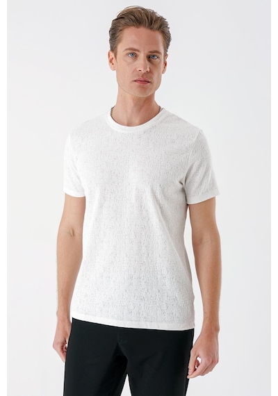 Efor Slim Fit Bisiklet Yaka Sıva Dokuma Pamuklu Ekru Tişört Ts 882 Ekru